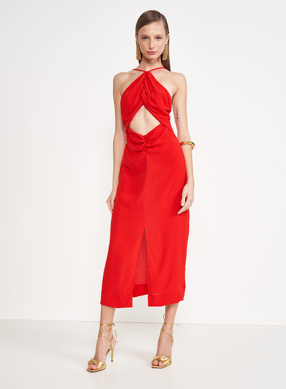 EMMA'S RED MIDI DRESS W/ FRONTAL CUTOUT (COLCCI)
