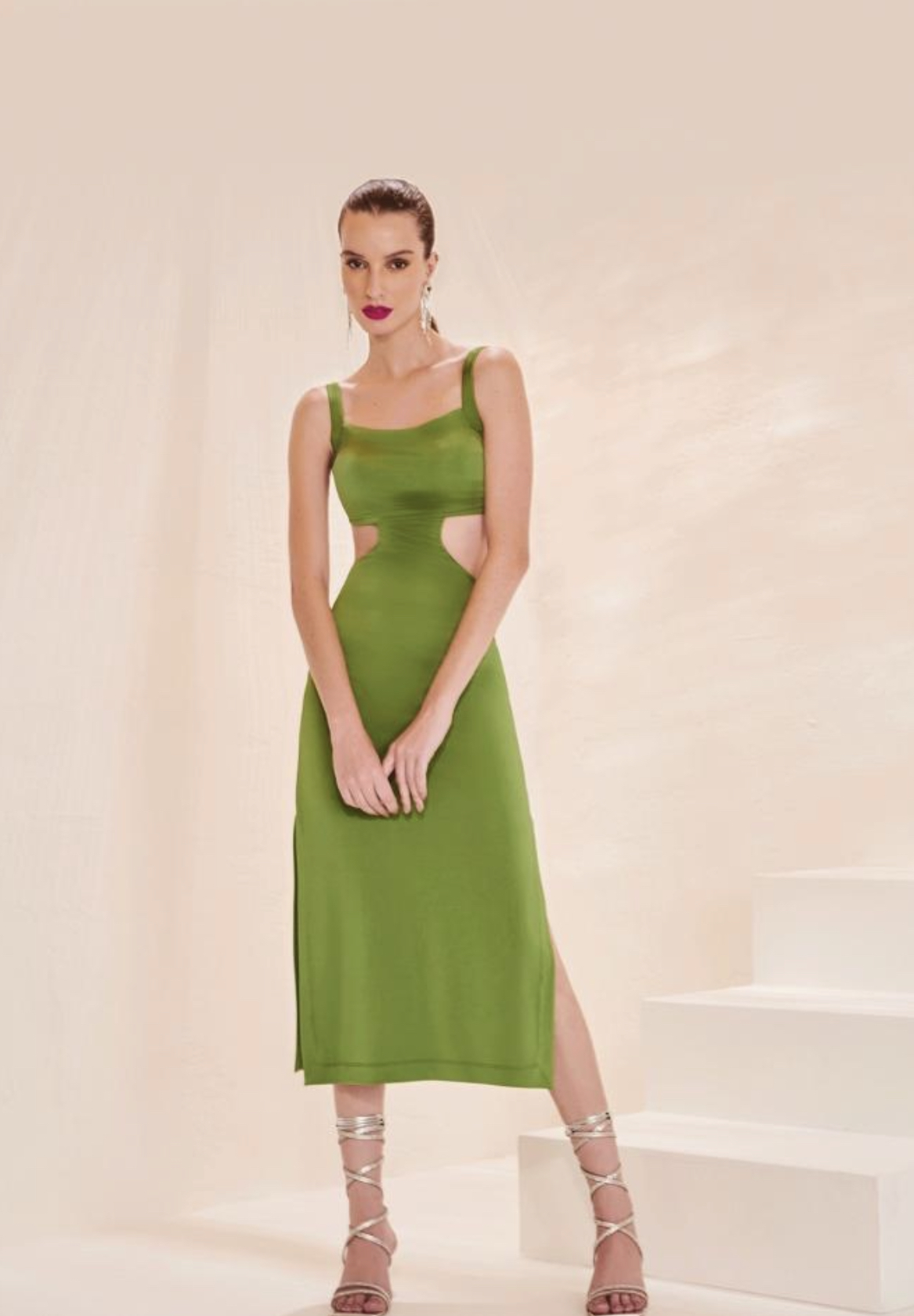 green mid length dress Suzannah London | Green Silk Flippy Wiggle Shirt Dress main image 0